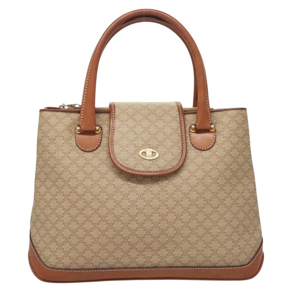 CELINE Macadam Canvas Hand Bag PVC Beige Gold Auth 125903
