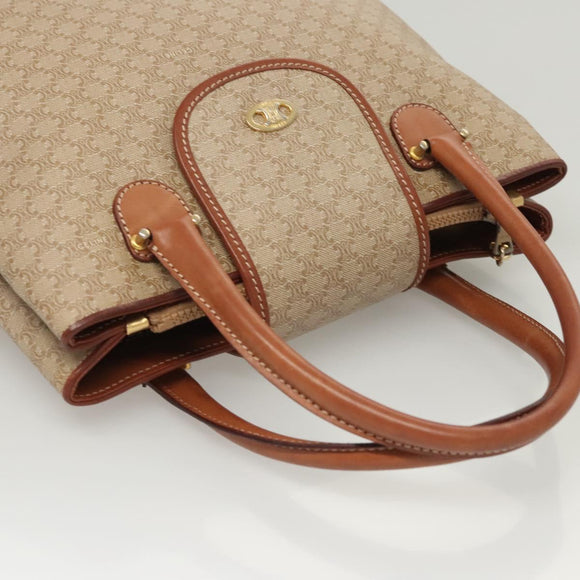 CELINE Macadam Canvas Hand Bag PVC Beige Gold Auth 125903