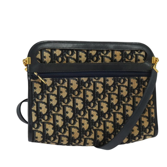 Christian Dior Trotter Canvas Shoulder Bag Navy Gold Auth 125910