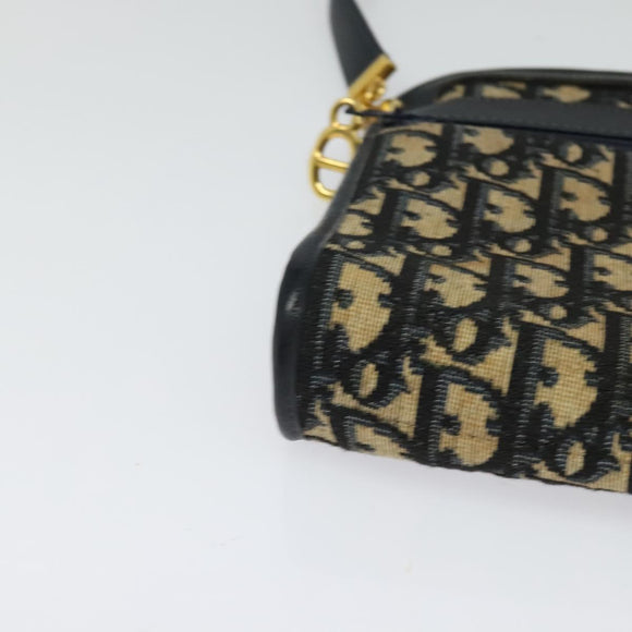 Christian Dior Trotter Canvas Shoulder Bag Navy Gold Auth 125910