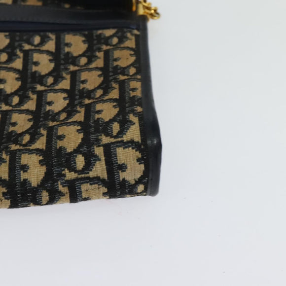 Christian Dior Trotter Canvas Shoulder Bag Navy Gold Auth 125910