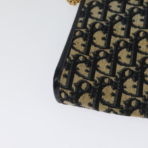 Christian Dior Trotter Canvas Shoulder Bag Navy Gold Auth 125910