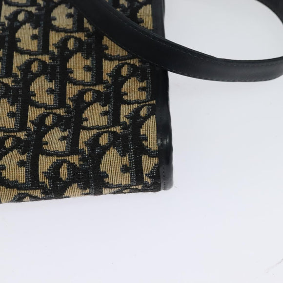 Christian Dior Trotter Canvas Shoulder Bag Navy Gold Auth 125910