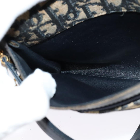 Christian Dior Trotter Canvas Shoulder Bag Navy Gold Auth 125910