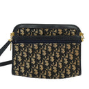 Christian Dior Trotter Canvas Shoulder Bag Navy Gold Auth 125910-2