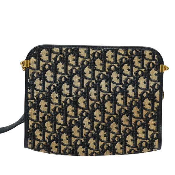 Christian Dior Trotter Canvas Shoulder Bag Navy Gold Auth 125910