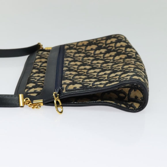 Christian Dior Trotter Canvas Shoulder Bag Navy Gold Auth 125910
