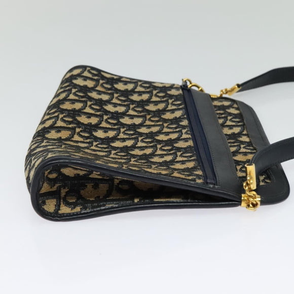 Christian Dior Trotter Canvas Shoulder Bag Navy Gold Auth 125910