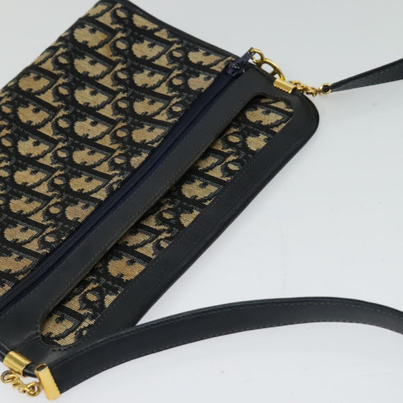 Christian Dior Trotter Canvas Shoulder Bag Navy Gold Auth 125910