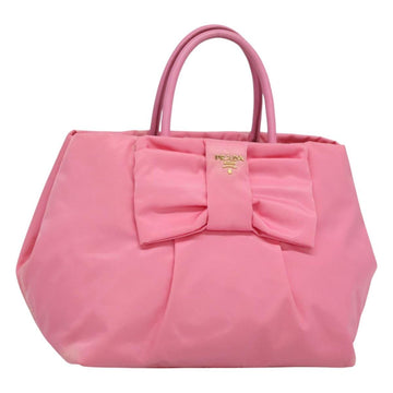 PRADA Hand Bag Nylon Pink Gold Auth 125914