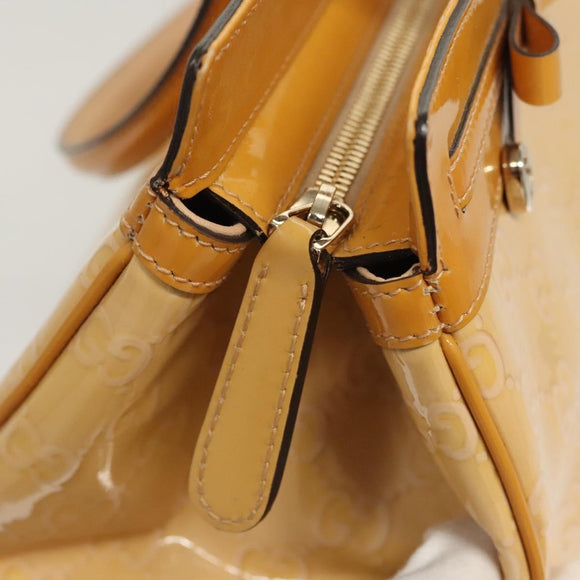 GUCCI GG Canvas Hand Bag Patent leather Beige Gold 257612 Auth 125926