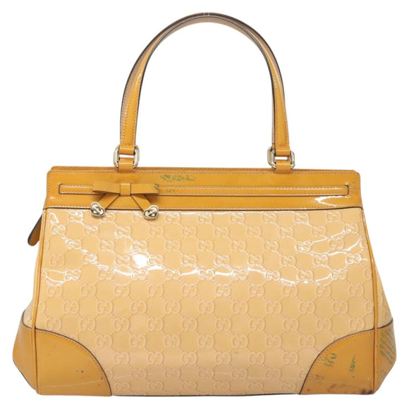 GUCCI GG Canvas Hand Bag Patent leather Beige Gold 257612 Auth 125926