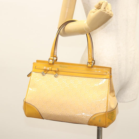 GUCCI GG Canvas Hand Bag Patent leather Beige Gold 257612 Auth 125926