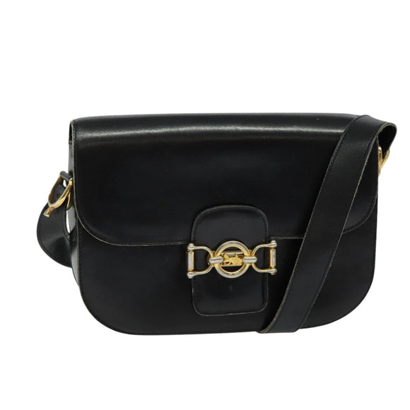 CELINE Shoulder Bag Leather Black Gold Auth 125931