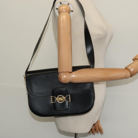 CELINE Shoulder Bag Leather Black Gold Auth 125931