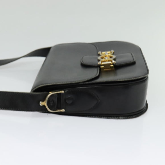 CELINE Shoulder Bag Leather Black Gold Auth 125931
