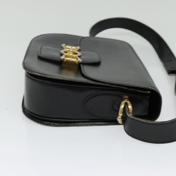 CELINE Shoulder Bag Leather Black Gold Auth 125931