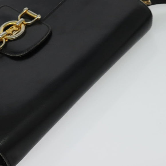 CELINE Shoulder Bag Leather Black Gold Auth 125931