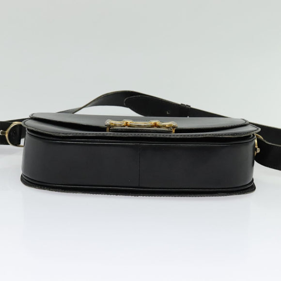 CELINE Shoulder Bag Leather Black Gold Auth 125931