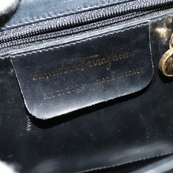 Salvatore Ferragamo Hand Bag Leather 2way Navy Gold Auth 125933