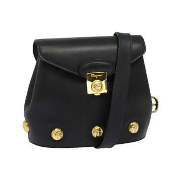 Salvatore Ferragamo Shoulder Bag Leather Navy Gold Auth 125934