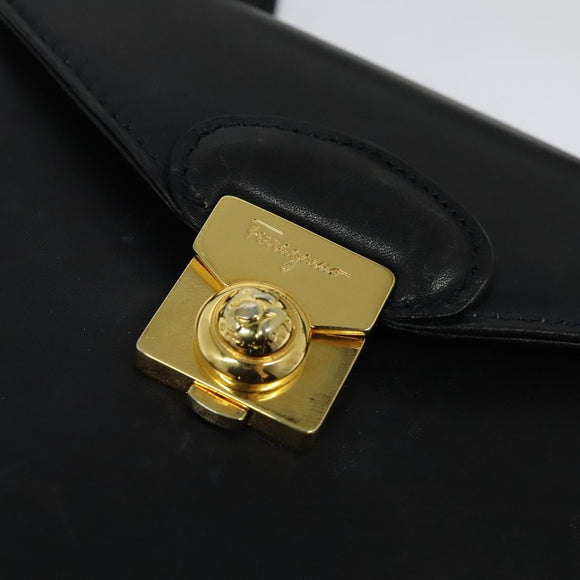 Salvatore Ferragamo Shoulder Bag Leather Navy Gold Auth 125934