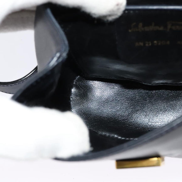 Salvatore Ferragamo Shoulder Bag Leather Navy Gold Auth 125934