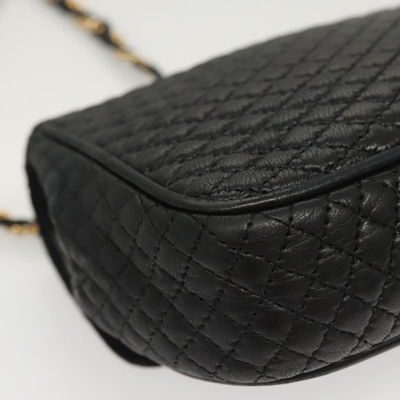 BALLY Chain Shoulder Bag Leather Black Gold Auth 125935