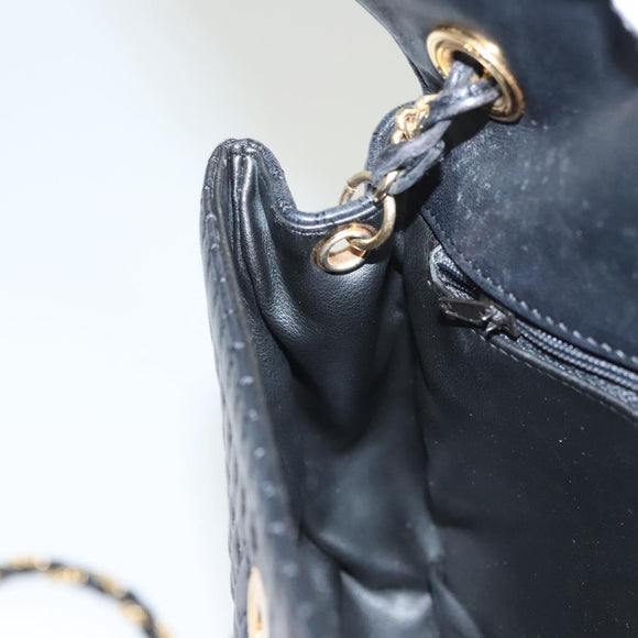 BALLY Chain Shoulder Bag Leather Black Gold Auth 125935