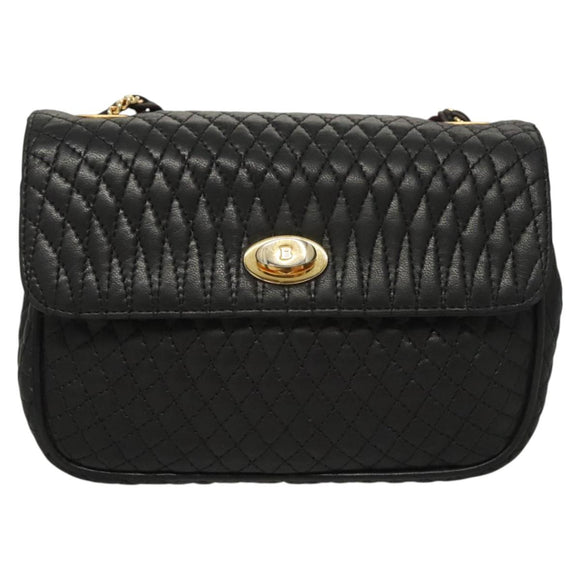 BALLY Chain Shoulder Bag Leather Black Gold Auth 125935