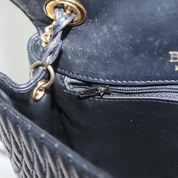BALLY Chain Shoulder Bag Leather Black Gold Auth 125935