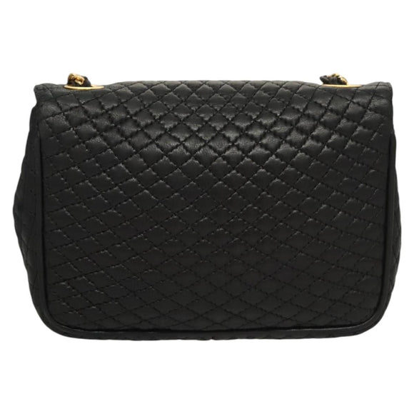 BALLY Chain Shoulder Bag Leather Black Gold Auth 125935