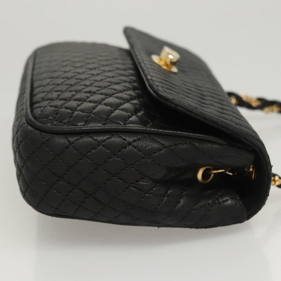 BALLY Chain Shoulder Bag Leather Black Gold Auth 125935