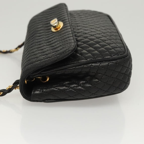 BALLY Chain Shoulder Bag Leather Black Gold Auth 125935