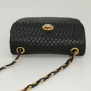 BALLY Chain Shoulder Bag Leather Black Gold Auth 125935-6