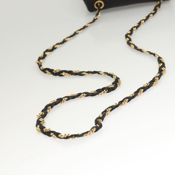 BALLY Chain Shoulder Bag Leather Black Gold Auth 125935