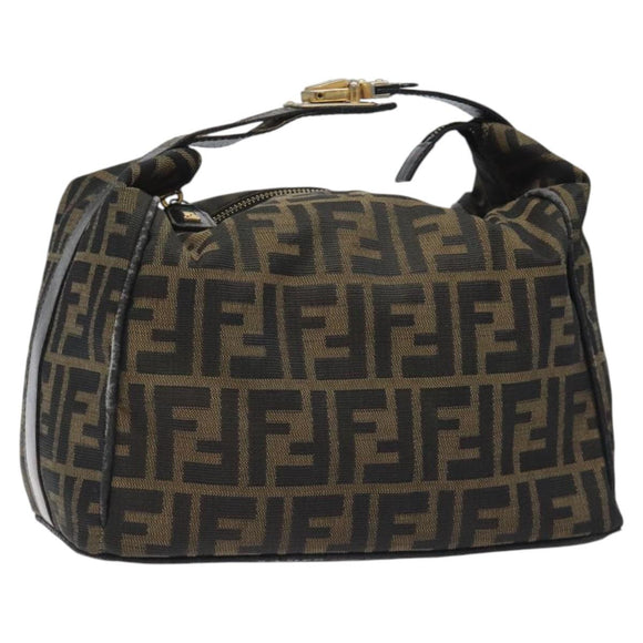 FENDI Zucca Canvas Vanity Pouch Black Brown Auth 125937