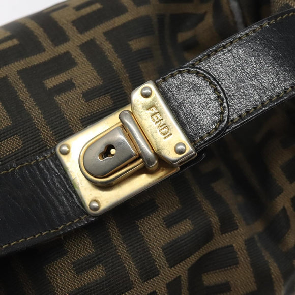 FENDI Zucca Canvas Vanity Pouch Black Brown Auth 125937