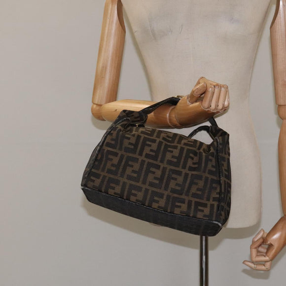 FENDI Zucca Canvas Vanity Pouch Black Brown Auth 125937