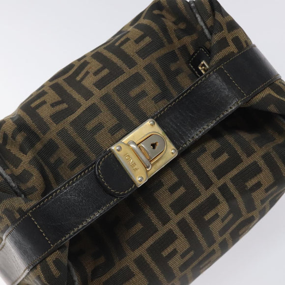 FENDI Zucca Canvas Vanity Pouch Black Brown Auth 125937