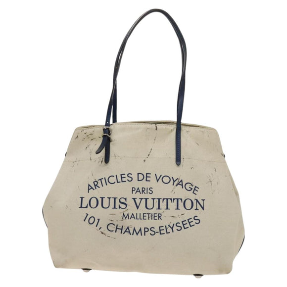 LOUIS VUITTON Cabas MM Tote Bag Canvas Beige Blue LV Auth 125947