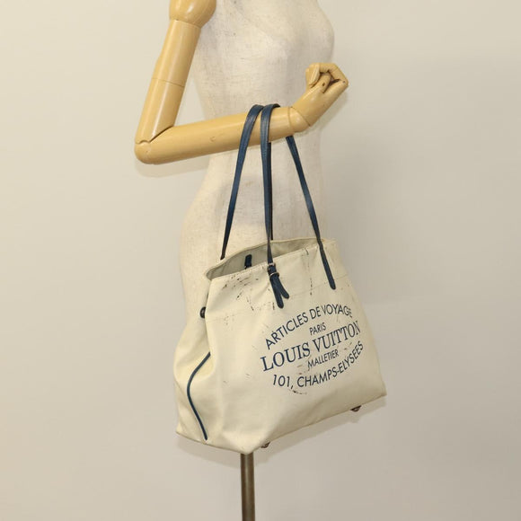 LOUIS VUITTON Cabas MM Tote Bag Canvas Beige Blue LV Auth 125947