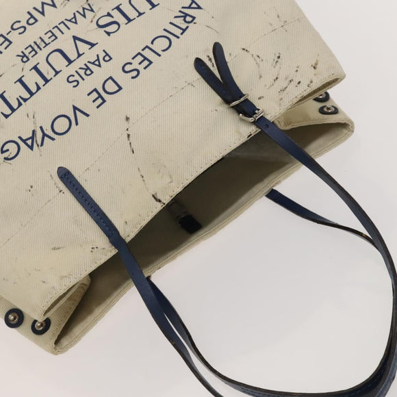 LOUIS VUITTON Cabas MM Tote Bag Canvas Beige Blue LV Auth 125947