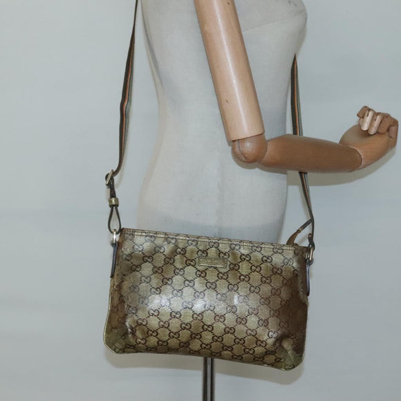 GUCCI GG Crystal Shoulder Bag Brown Gold 189749 Auth 125954