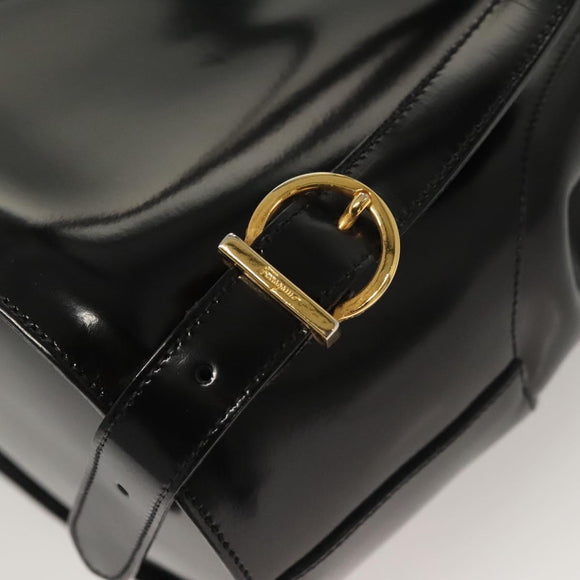 Salvatore Ferragamo Gancini Backpack Enamel Black Gold Auth 125955