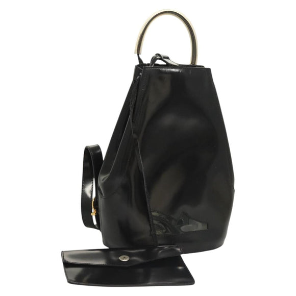Salvatore Ferragamo Gancini Backpack Enamel Black Gold Auth 125955