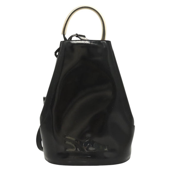 Salvatore Ferragamo Gancini Backpack Enamel Black Gold Auth 125955