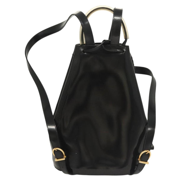 Salvatore Ferragamo Gancini Backpack Enamel Black Gold Auth 125955