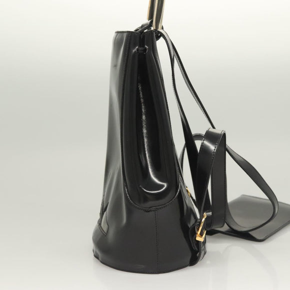 Salvatore Ferragamo Gancini Backpack Enamel Black Gold Auth 125955