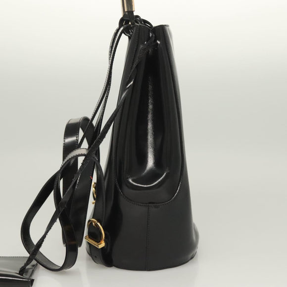 Salvatore Ferragamo Gancini Backpack Enamel Black Gold Auth 125955